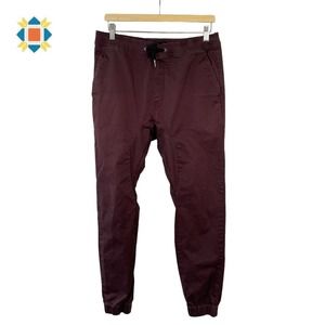 Zanerobe Men's 34 Jogger Pants Red Burgundy Elastic Waist Drawstring Tapered Leg
